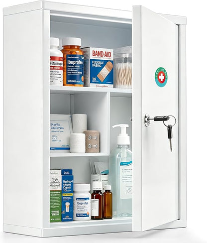 KYODOLED Wall Mount Locking Medicine Cabinet, Large Capacity First Aid Cabinet by KYODOLED