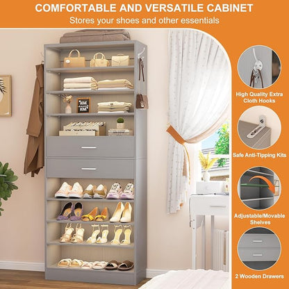 Aheaplus Tall Shoe Cabinet, 10 Tiers Wood Shoe Rack, Vertical Shoe Storage - Image 5