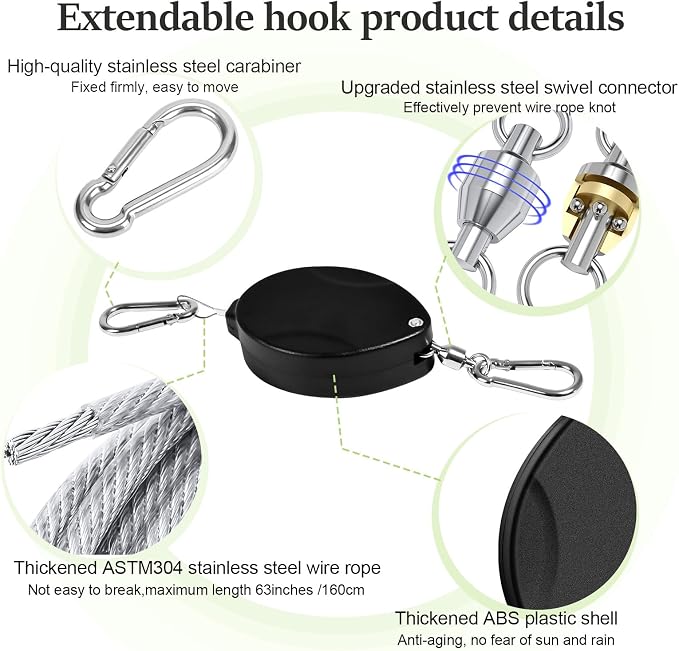 2Pcs Retractable Plant Hanger, Heavy Duty, Quick Auto Lock, Adjustable Hook - Image 4