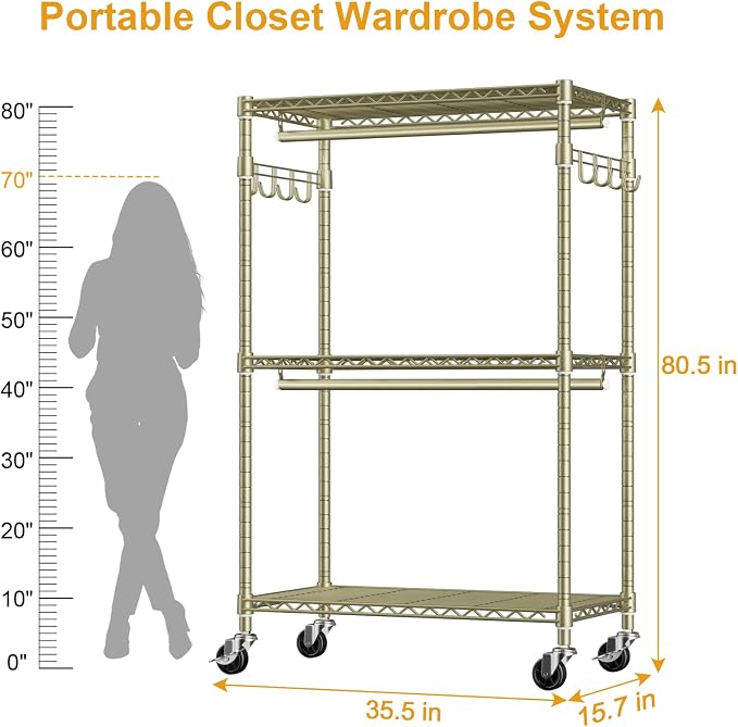 P1 Rolling Clothes Rack, Portable Wardrobe Closet - Image 2