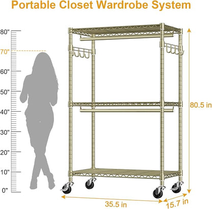 P1 Rolling Clothes Rack, Portable Wardrobe Closet - Image 2