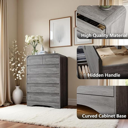 Grey Dresser for Bedroom with 6 Drawers, Tall Dressers & Chest of Drawers with - Image 6