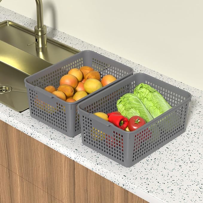 Sandmovie 12-Pack Plastic Storage Basket Desktop Organizer, Large Storage - Image 6