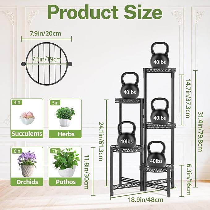 iDavosic.ly Plant Stand Indoor Outdoor, 5 Tier Corner Metal Flower Display - Image 3