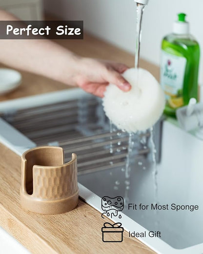 Sponge Holder for Kitchen Sink, Ceramic Sink Caddy Scrub Sponge Tray Dish Rack - Image 5