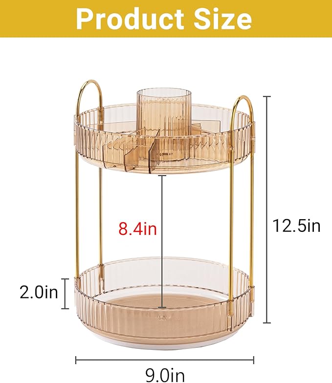 360 Rotating Makeup Organizer, 2 Tier Large Capacity Make Up Organizers and - Image 4