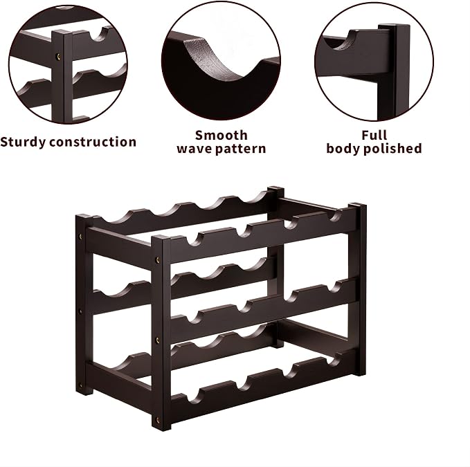 VASMIA Bamboo Wine Rack, Sturdy and Durable Wine Storage Cabinet Shelf - Image 4