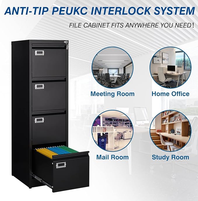 4 Drawer File Cabinet, Vertical Filing Cabinets - Image 6