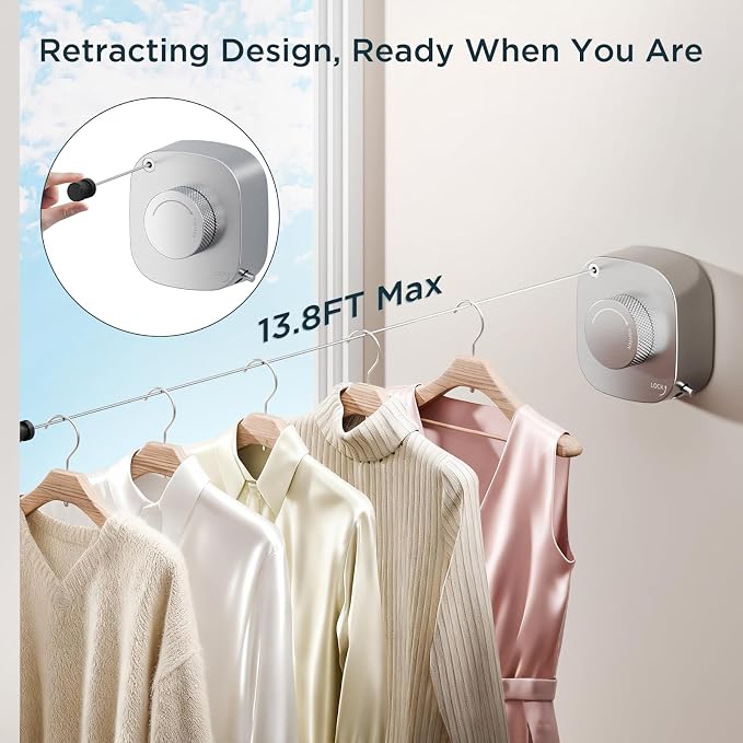 FORIOUS Retractable Clothesline Indoor, 13.8 Ft Non-Sagging Outdoor Clothes Line - Image 2