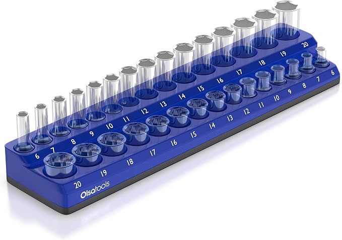 Olsa Tools Magnetic Socket Holder | 3/8-inch Drive | Metric | Blue | Holds 30 by OlsaTools