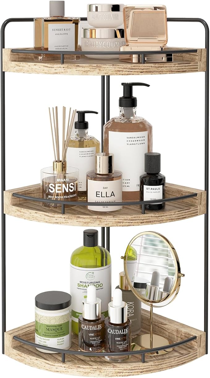 Fixwal Corner Bathroom Counter Organizer, 3 Tier Rustic Bathroom Organizer by Fixwal