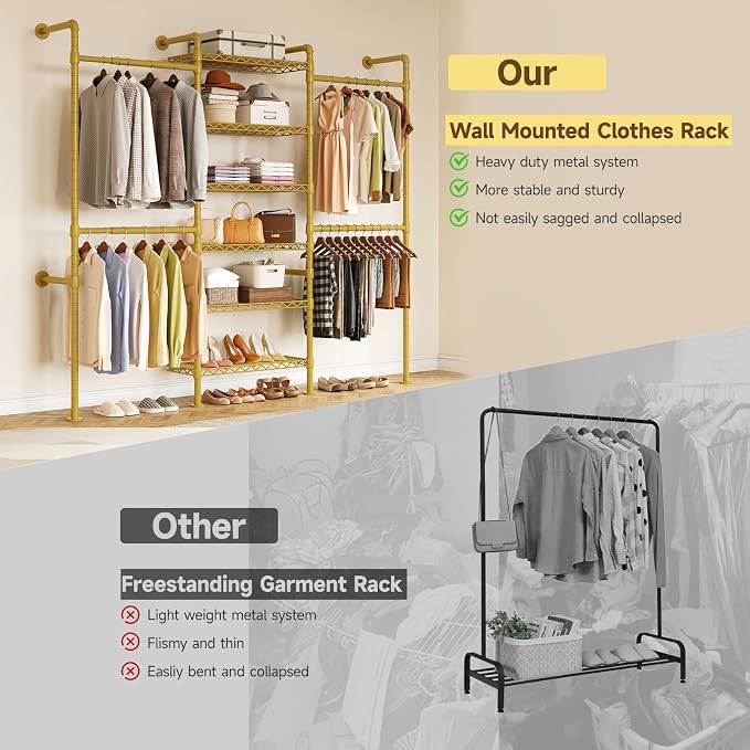 ONBRILL H3 Expandable Wall Mounted Closet System, 5.4FT-8.1FT Closet Organizer - Image 4