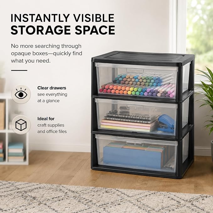 3 Drawer Storage Tower, Wide Plastic Floor Organizer - Image 4
