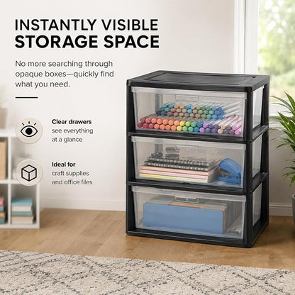 3 Drawer Storage Tower, Wide Plastic Floor Organizer - Image 4