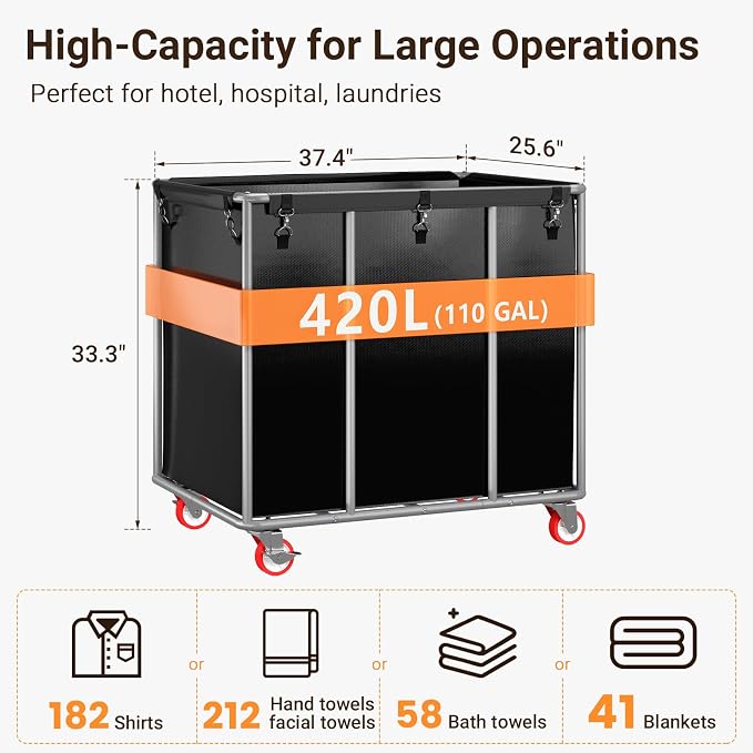 ELYKEN Commercial Laundry Cart - Image 3