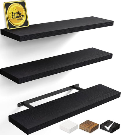BAYKA Floating Shelves for Wall, 35.4 Inches Long Black Wall Mounted Rustic by Bayka