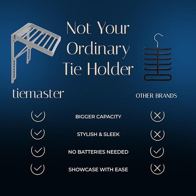 TieMaster Tie Rack and Scarf Organizer, Battery-Free Design, Holds 60 Ties and - Image 8