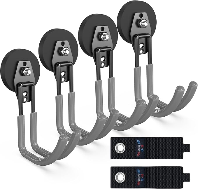 3-H Heavy Duty Magnet Garage Hooks 4 Pack, J Shape Strong Magnetic Hooks by 3-H