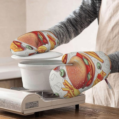 Fast Food Print Oven Mitts Set of 2, Heat Resistant Silicone Oven Mittens Gloves - Image 8