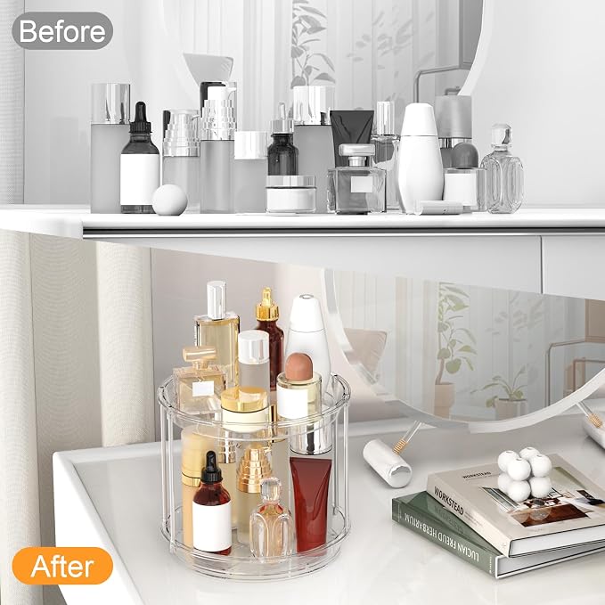 360 Rotating Makeup Organizer – 2 Tier Lazy Susan Turntable Organizer, Spinning - Image 4