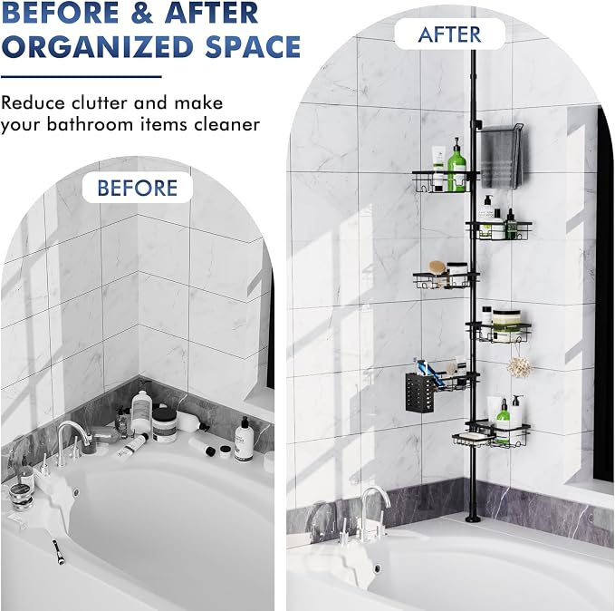 Shower Caddy Organizer Tension Pole, Rustproof 6-Pack Corner Shelf - Image 7