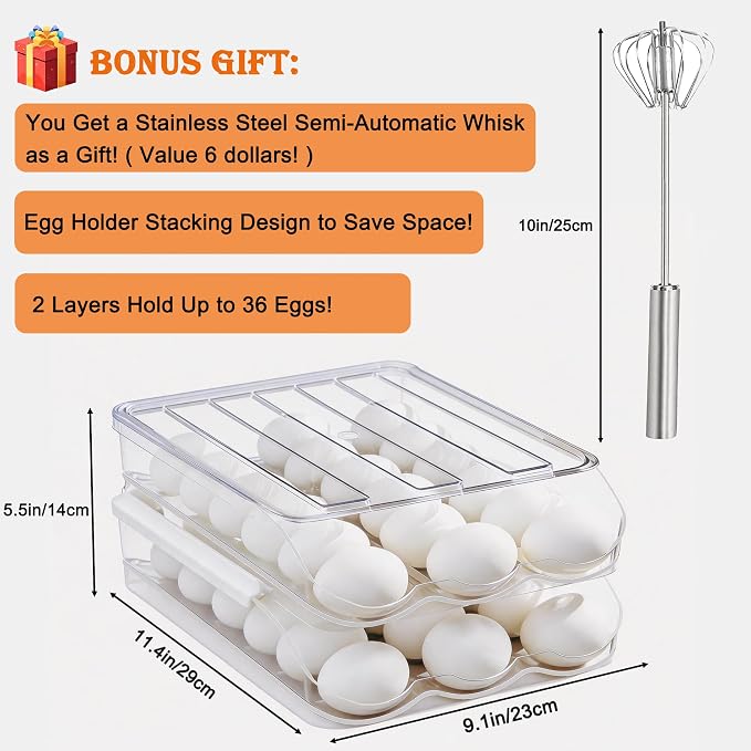 Egg Holder for Fridge, Automatic Rolling Egg Dispenser for Refrigerator - Image 2