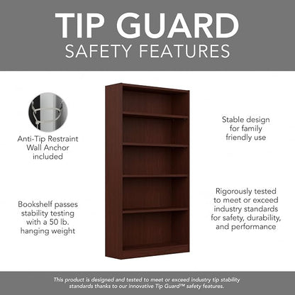Bush Furniture Universal Tall 5 Shelf Bookcase in Vogue Cherry, Vertical - Image 7