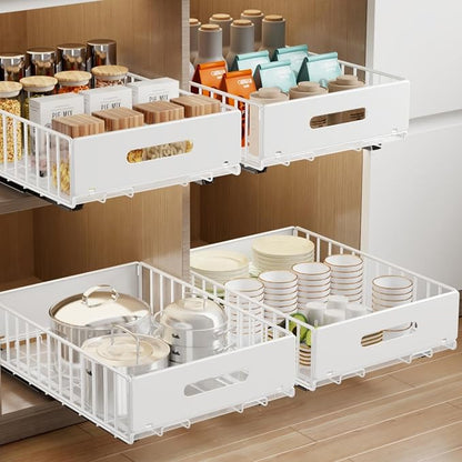 MUSTORN 2 Pack Pull Out Cabinet Organizer, Slide Out Cabinet Drawers Peel and by MUSTORN