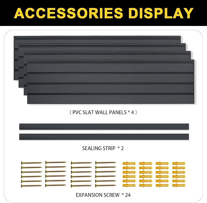 4'H x 4'W PVC Slatwall Panels Garage Wall Storage System, GraphiteSlat Wall - Image 6
