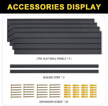4'H x 4'W PVC Slatwall Panels Garage Wall Storage System, GraphiteSlat Wall - Image 6