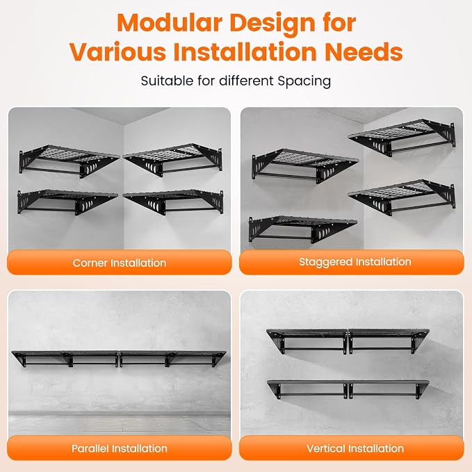 Garage Shelving 2x2ft 4-Pack, Garage Storage Rack 24"x24" Metal Shelves Black - Image 5
