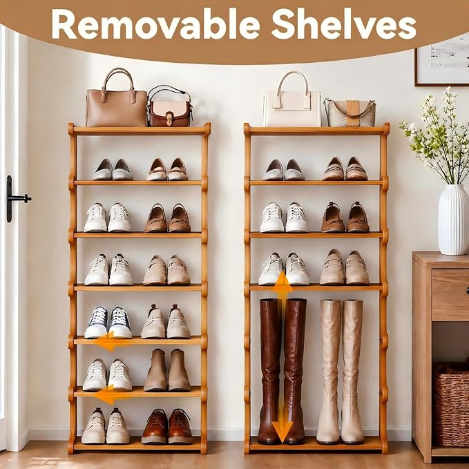 7-Tier 41" Tall Wooden Vertical Shoe Rack, E-Shaped Multi-Layer Solid Wood - Image 5