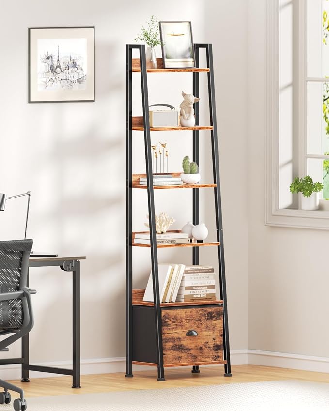 Furologee Bookshelf Set of 2, 6-Tier Ladder Shelf, Ladder Bookshelf - Image 5