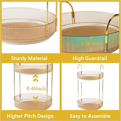 360 Rotating Gold Makeup Organizer, 2 Tier Large Capacity Rotating Makeup - Image 4