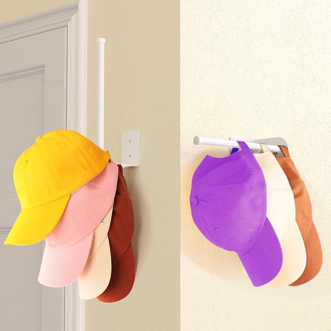 2 Pack White Hat Racks for Baseball Caps, Stainless Steel Hat Organizer for - Image 5