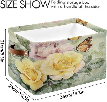 Watercolor Yellow Flower Storage Bins Box Foldable Shelf Basket - Image 3