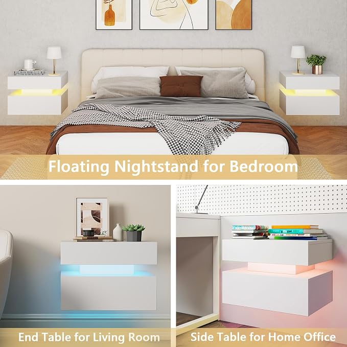 Floating Nightstand Set of 2, Wall Mounted Night Stand - Image 4