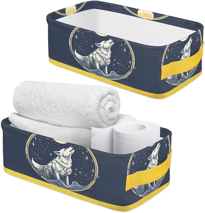 Wolf Stars Moon Bathroom Storage Basket, Foldable - Image 3