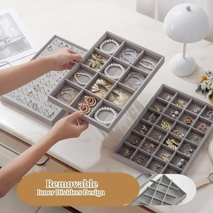 Large Jewelry Organizer for Drawer Insert Velvet Stackable Jewelry Trays for - Image 5