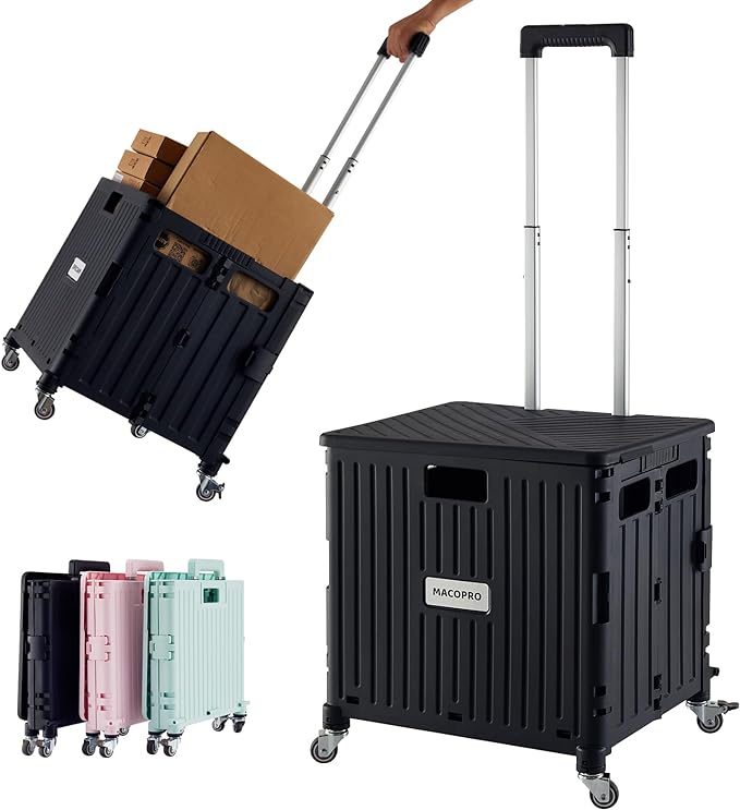 MACOPRO Folding Utility Cart Portable Rolling Crate Handcart Shopping Trolley by MACOPRO