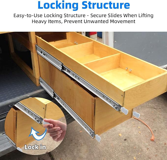 YENUO 304 Stainless Steel Locking Drawer Slides 12–40 Inch 250 LB | Side Mount - Image 6