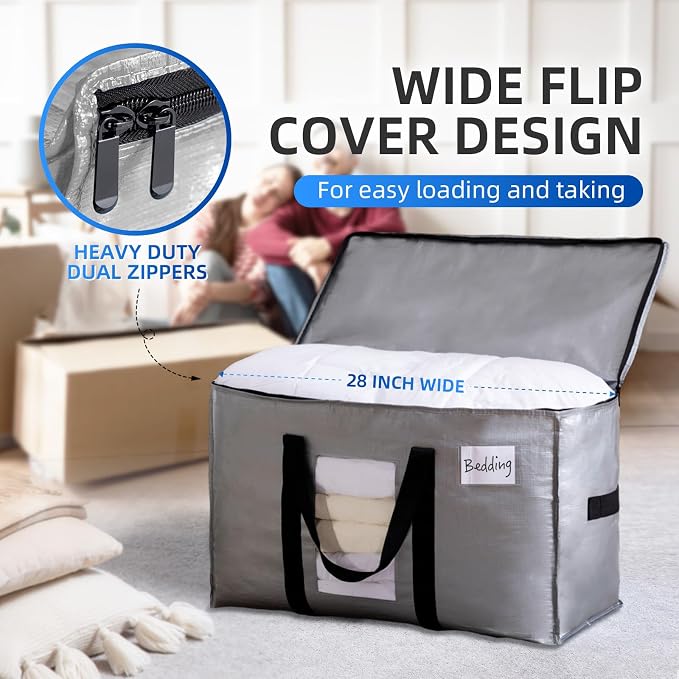 TAILI Extra Large Moving Bags, 4 Pack Silver Heavy Duty Totes - Image 4