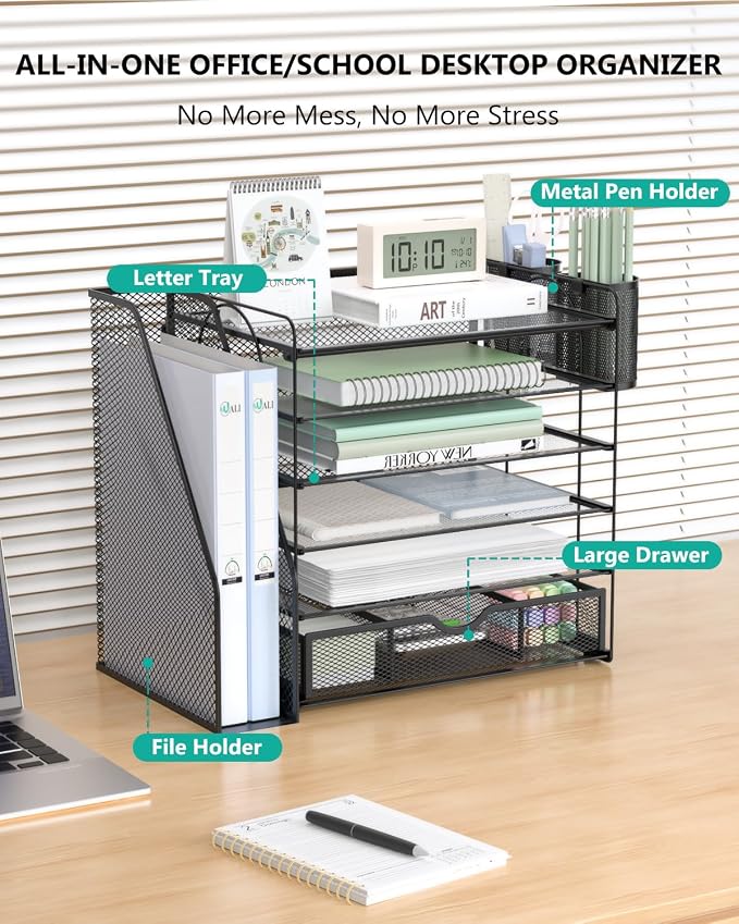 WALI Desk File Organizer, 6 Tier Desktop Paper Letter Tray Organizer - Image 2