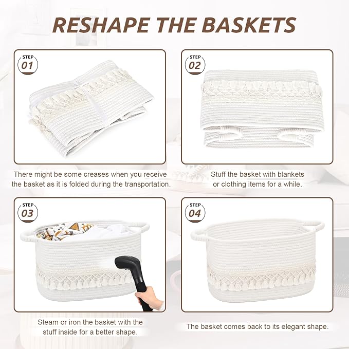 2 Pack Storage Basket for Shelves, Boho Cotton Rope Storage Bins - Image 8