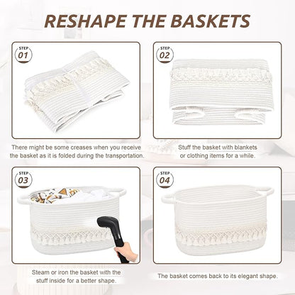 2 Pack Storage Basket for Shelves, Boho Cotton Rope Storage Bins - Image 8