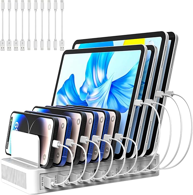 Charging Station for Multiple Devices, 100W 10 Ports Charging Dock by RISWOJOR