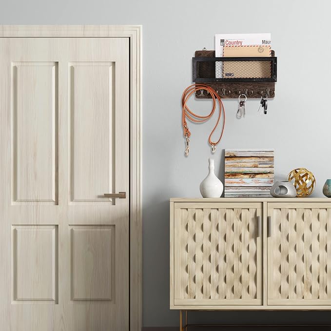 ADIIL Mail and Key Holder for Wall Decorative, Wooden Wall Mount Key Rack - Image 5