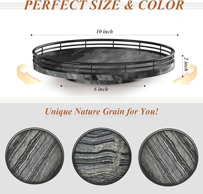 Marble Lazy Susan Turntable for Table Top – 10” Round Ancient Wood Grain Marble - Image 3