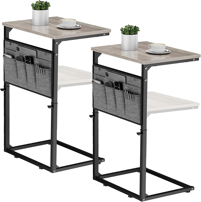 Vagusicc C Shaped End Table, Adjustable Height Small Couch Side Table by Vagusicc