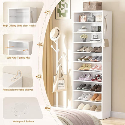 Aheaplus Narrow Shoe Cabinet, 10 Tiers Tall Wood Shoe Rack, Shoe Storage - Image 7